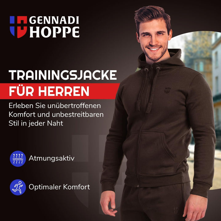 Gennadi Hoppe Herren Sweatjacke Kapuzenjacke mit Baumwolle Sport & Freizeitjacke M Braun (Brown), M