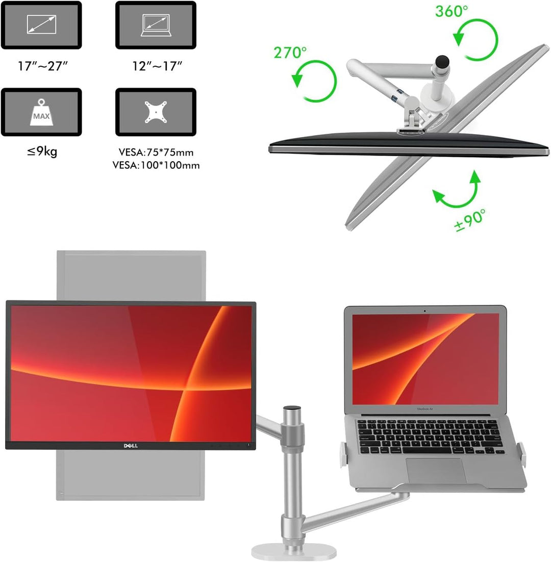 Alberenz® 2-in-1 Laptop- und Monitor Halterung, Verstellbarer Doppelarm-Ständer für 12-17" Laptops u