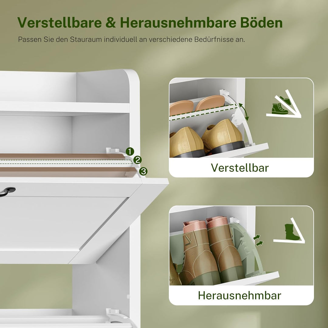 TEENFON Schuhschrank Schmal-80 cm breiter Schuhkipper mit 3 Klappen,verstellbare Böden,platzsparende
