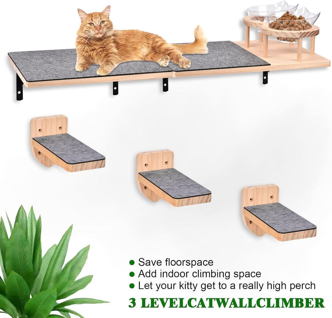 Wand montierte Katze Hängematte Katze Wandregale mit 2 Katze Nahrung Schalen und 3 Schritte, 2pc Kat