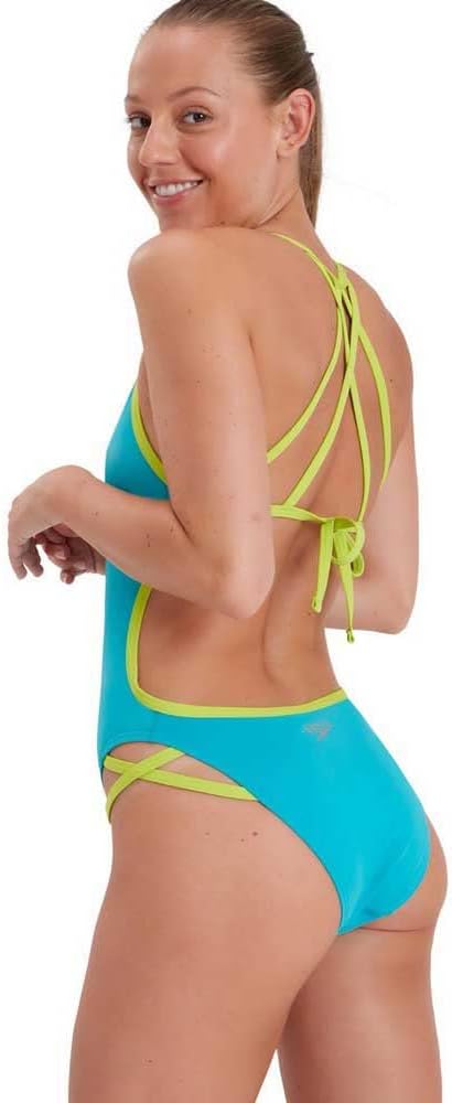 Speedo Damen Solid Freestyler 1 Stück Badehose, Grün (Aquarium/Atomic Lime), XL