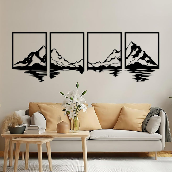 ESTART 4 Stück Metall-Berg-Wandkunst, grosse Berge Wanddekoration, Bergflüsse, dekoratives Gemälde,