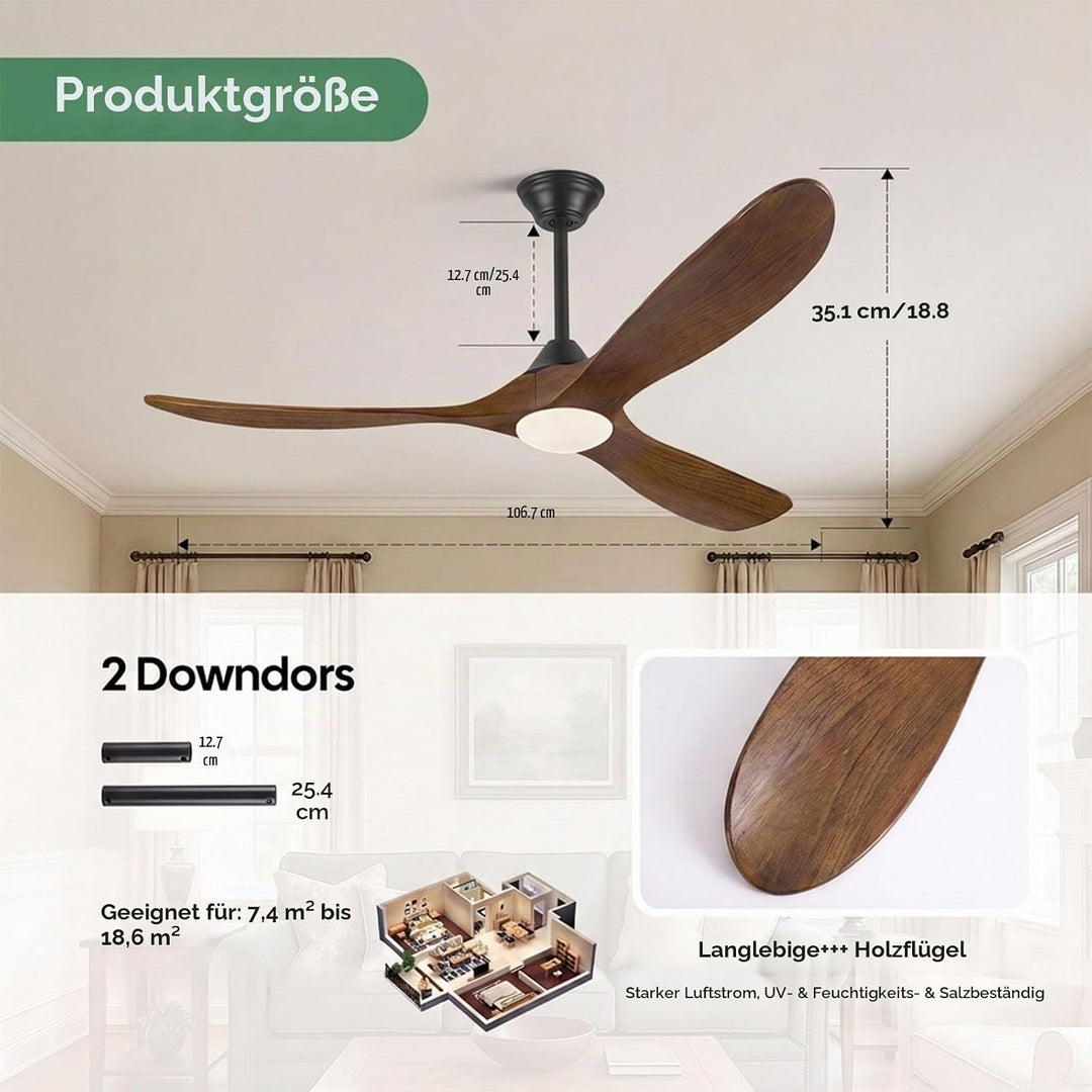 106cm Holz Deckenventilator mit Licht, rustikaler Bauernhaus-Deckenventilator mit Fernbedienung, rev