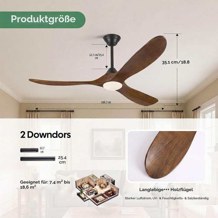 106cm Holz Deckenventilator mit Licht, rustikaler Bauernhaus-Deckenventilator mit Fernbedienung, rev