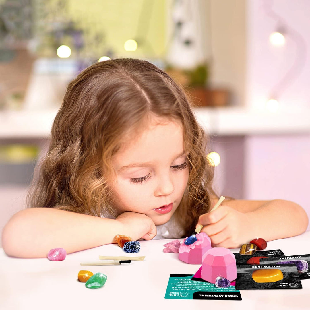 Byncceh Edelsteine Ausgrabungsset für Kinder ab 7 Jahren, Mineralien Ausgraben Set mit 12 Steine, Mi
