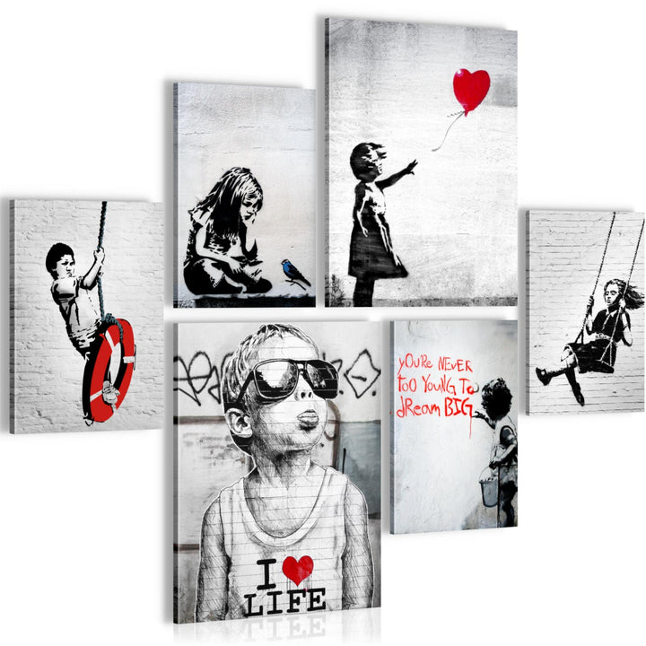 Novart Bilder Set - AUFHÄNGFERTIG - KEIN EXTRA RAHMEN BENÖTIGT - Banksy Collage Modern Street Art -