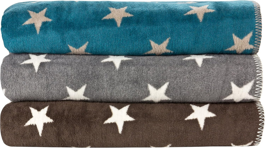 Moon Luxus Sterne Wolldecke Kuscheldecke 150x200-petrol, Petrol