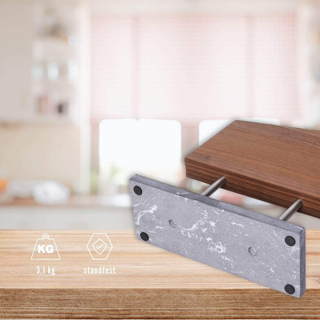 zayiko Doppelseitiger Magnetischer Messerblock aus Nussbaumholz mit Steinsockel I Stilvoller Messerh