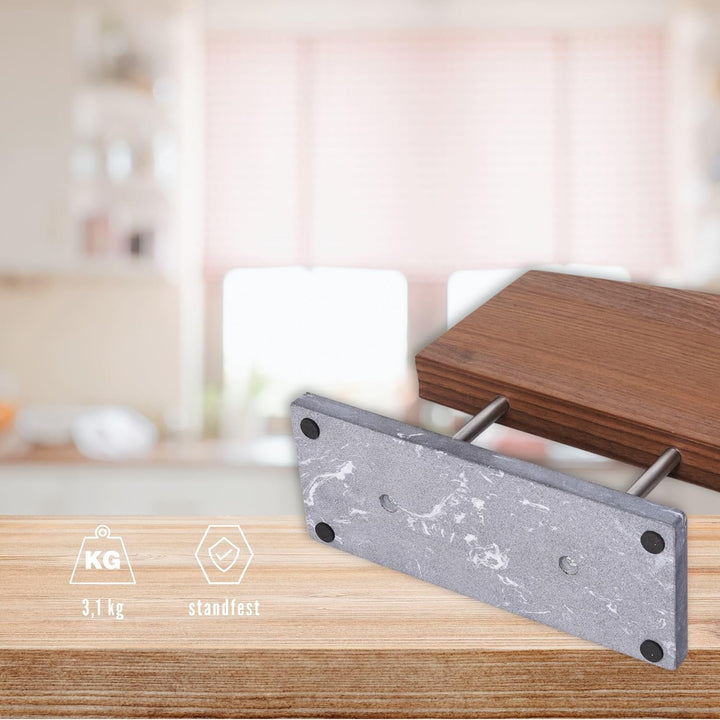zayiko Doppelseitiger Magnetischer Messerblock aus Nussbaumholz mit Steinsockel I Stilvoller Messerh