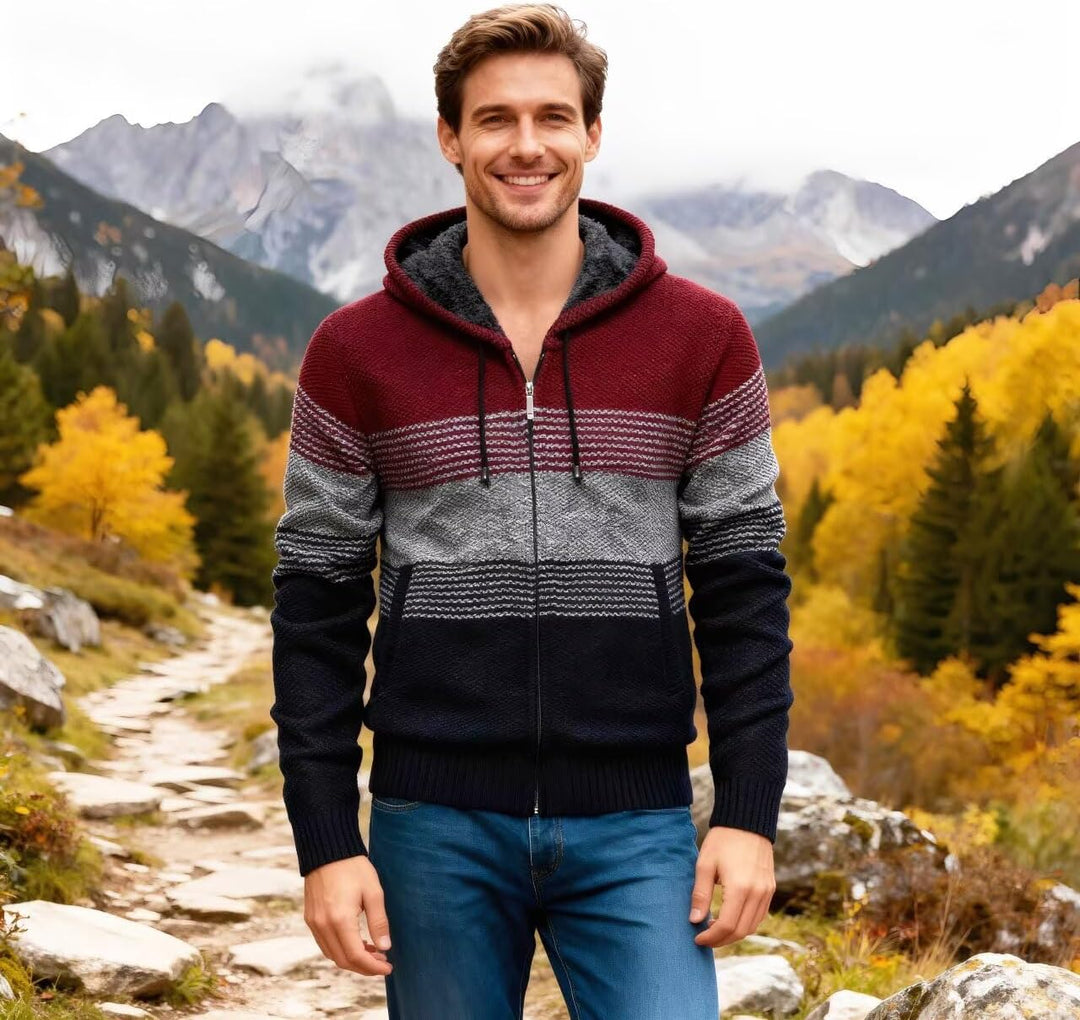 Herren Hoodie mit Kapuze Pullover Pulli Strick-Sweatshirt-Strickjacke-Cardigan, Freizeit-Winter-Kapu