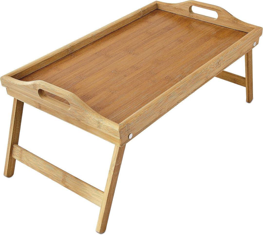 Relaxdays 2 x Betttablett klappbar, Essenstablett mit Füssen, Frühstück im Bett, Bambus & MDF, HxBxT