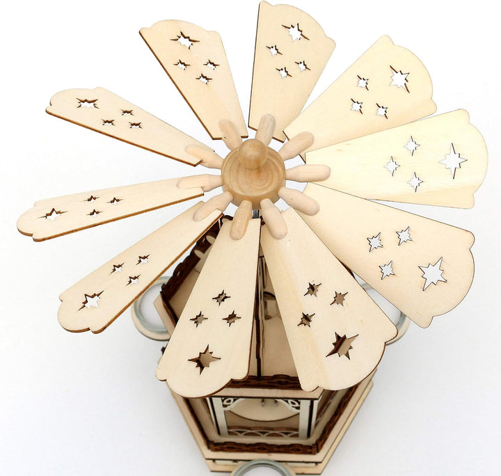 Dekohelden24 Holz Teelichtpyramide in Natur/braun mit 3 Etagen für 3 Teelichte L/B/H: 19 x 16 5 x 42