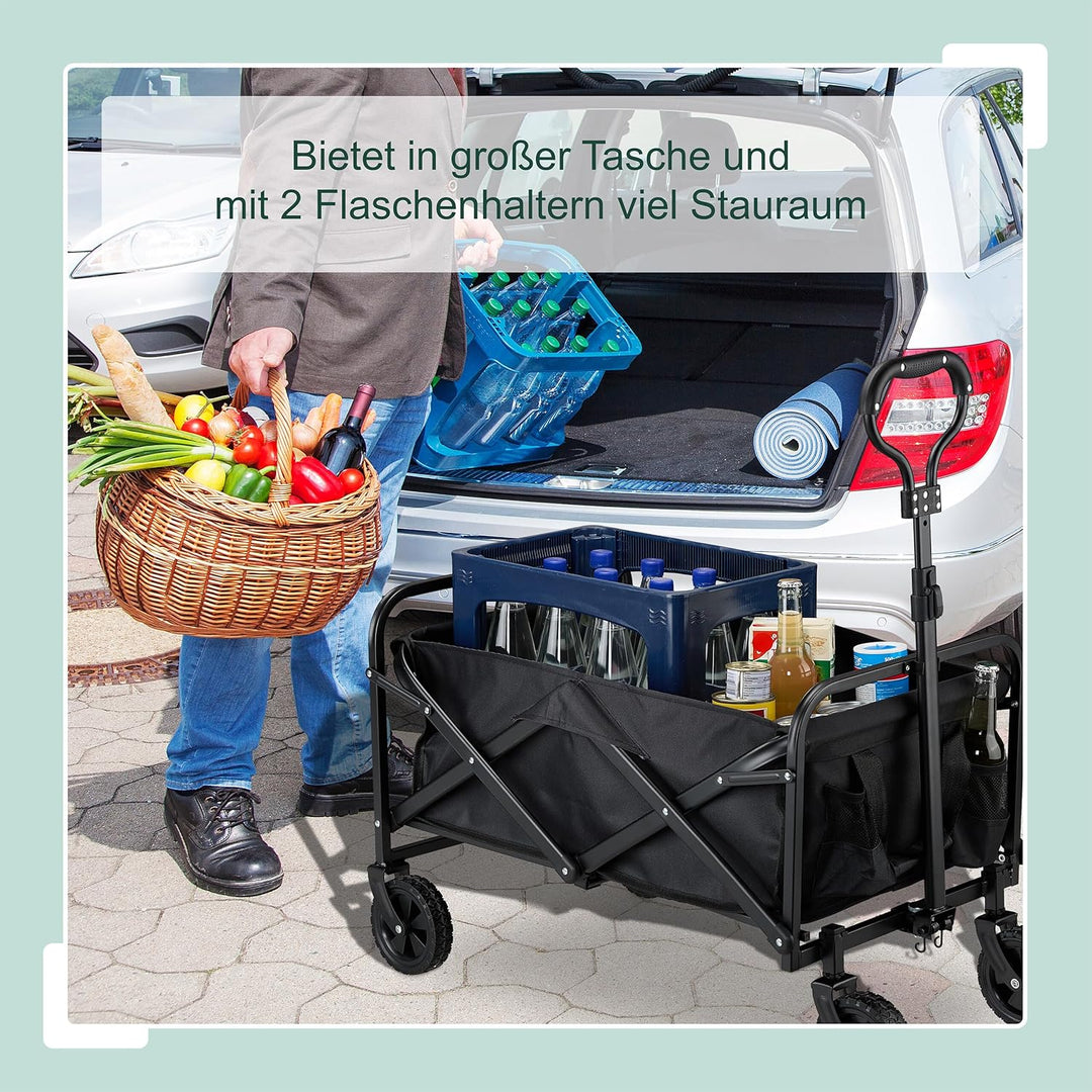 Relaxdays Bollerwagen, faltbar, 100 kg, Teleskopgriff, Gummireifen, Transportwagen Einkauf, Camping,
