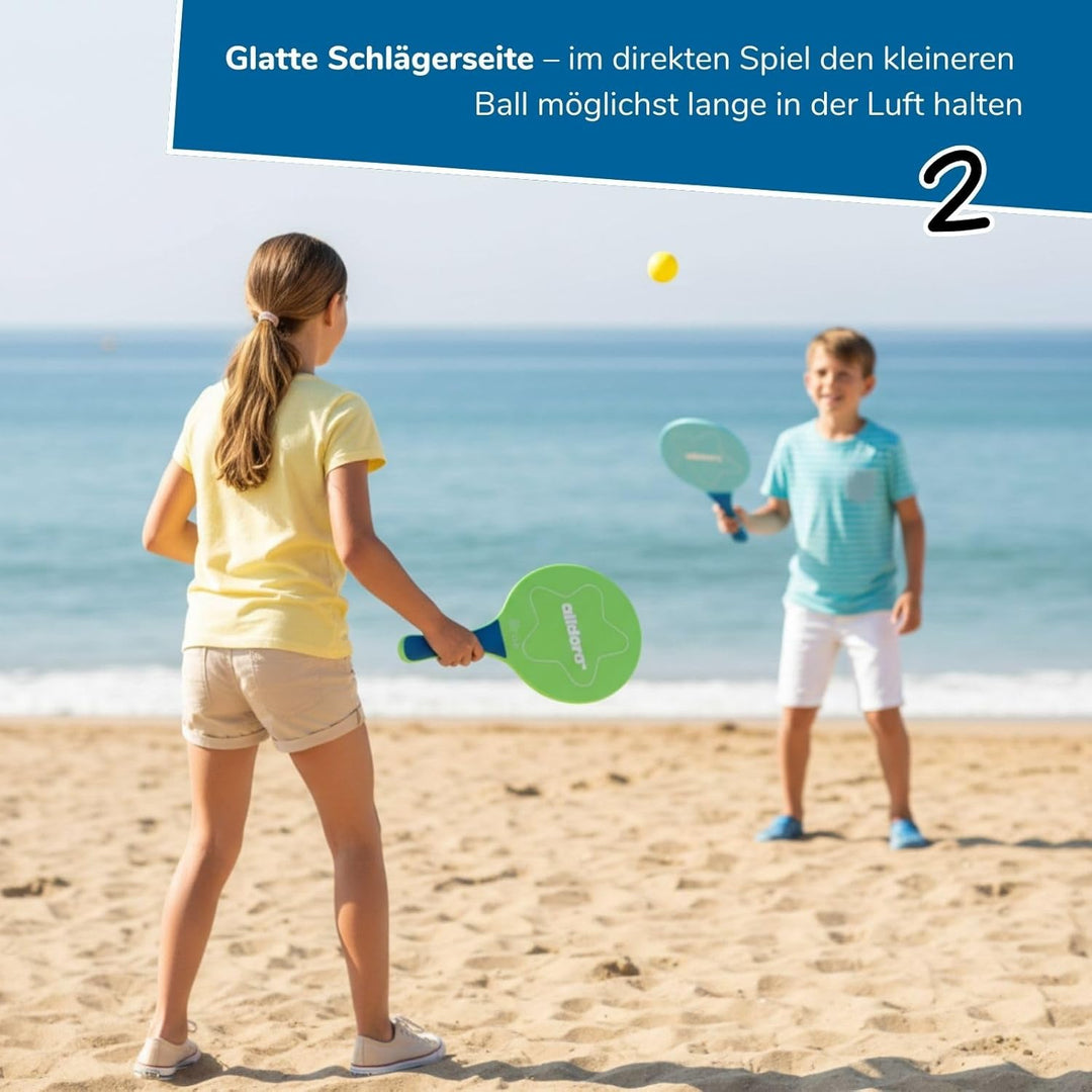 alldoro 60070 Sticky Beachball-Set - 2in1 Strandspiel mit 2 ergonomischen Schlägern + 2 Bällen, eins
