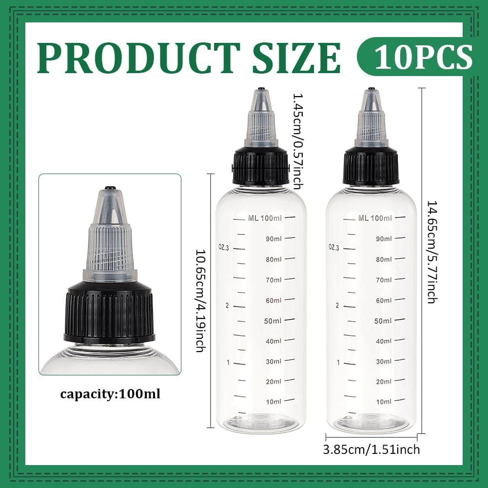 BENECREAT 10PCS 100ml Transparente Plastik Quetschflaschen Mit Schuppen Und Schwarzer Twist Kappe Gr