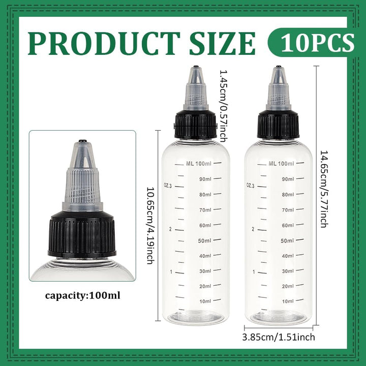 BENECREAT 10PCS 100ml Transparente Plastik Quetschflaschen Mit Schuppen Und Schwarzer Twist Kappe Gr