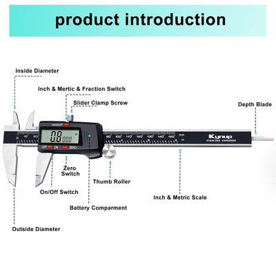 Kynup Messschieber Digital, 150mm / 6-Zoll Digitale Schieblehre Messgerät mit grossem LCD-Display fü