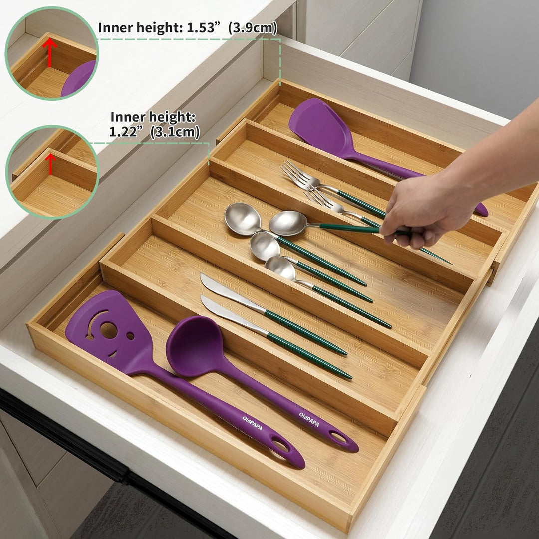 Utoplike Besteckkasten für Schubladen, Ausziehbar Besteck Organizer Küche, Schubladeneinsatz Holz, B