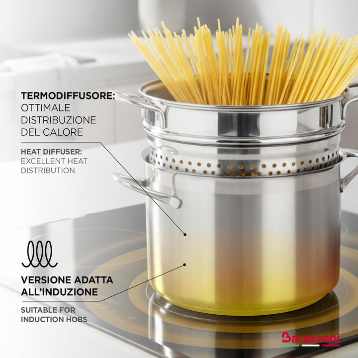 Barazzoni 419048022 Pasta-Topf, Kochen und Zusehen, Spaghetti-Topf, Deckel mit Korb, Made in Italy,