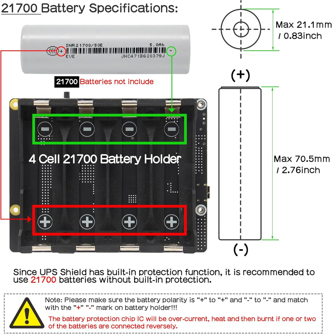 Geekworm X1206 4-Cell 5V UPS Shiled for Raspberry Pi 5, Max 5.1V 6A Output|Auto Power On|Safe Shutdo