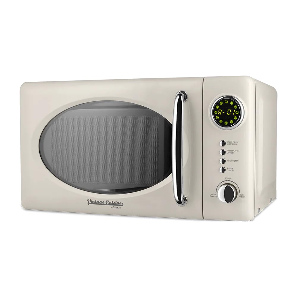 Vintage Cuisine Retro-Mikrowelle mit Display, 700W, 16L, Grillfunktion, Abtaufunktion, Metall, Glas-