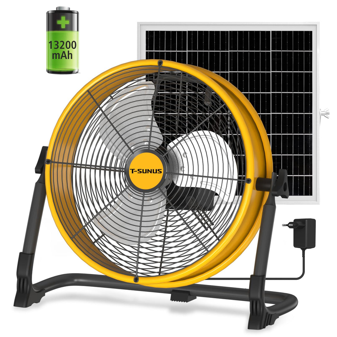 T-SUNUS Bodenventilator mit Solarpanel, Standventilator Windmaschine Metall Leise mit Typ C und USB