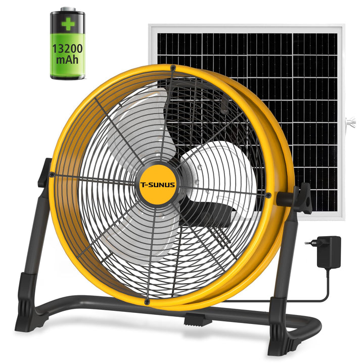 T-SUNUS Bodenventilator mit Solarpanel, Standventilator Windmaschine Metall Leise mit Typ C und USB