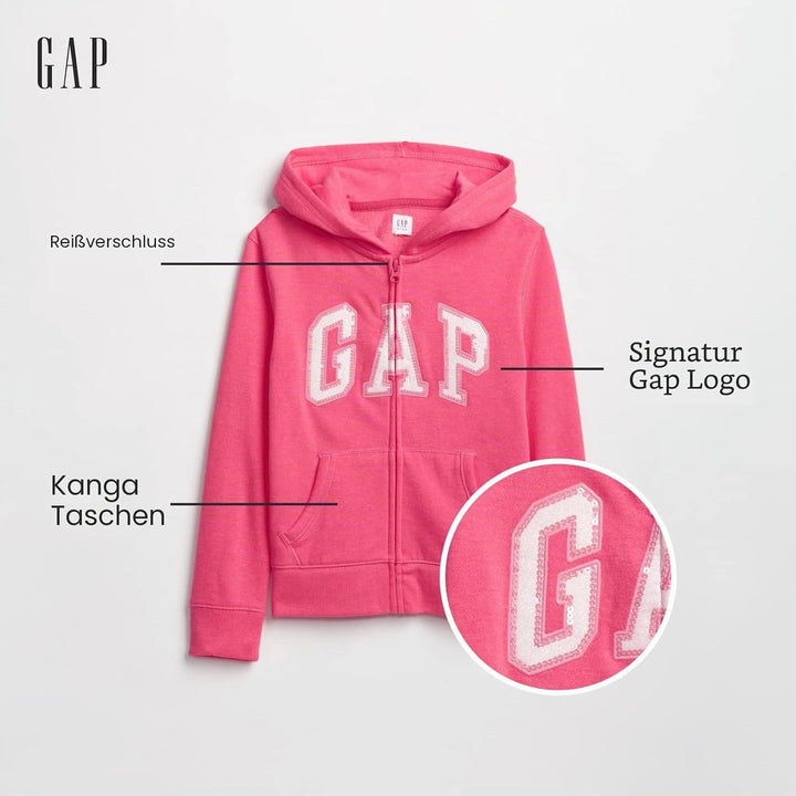 GAP Mädchen Logo Hoodie Hooded Full Zip Sweatshirt Kapuzenpullover (1er Pack) XS Rosa Jubilee Nylon