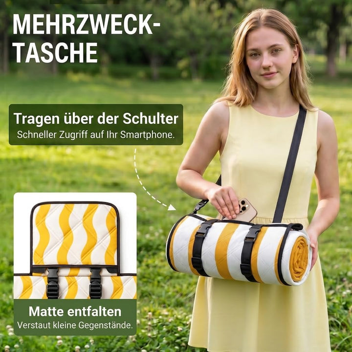 WolfWise Picknickdecke Wasserdicht, 200x200 cm grosse Stranddecke, Faltbare Picknick Decke mit Verst