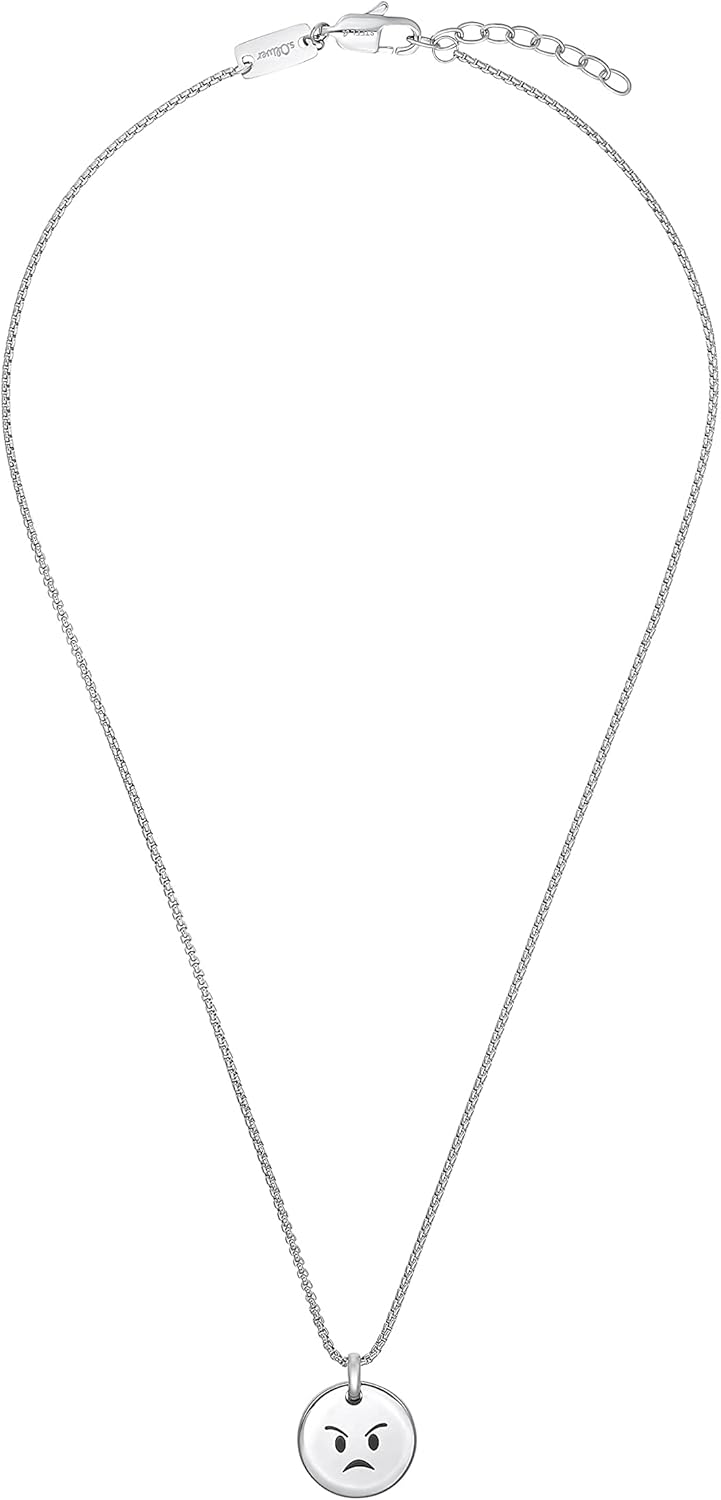s.Oliver Kette mit Anhänger Edelstahl Jungen Kinder Halsschmuck, 40+3 cm, Silber, Smiley, Kommt in S