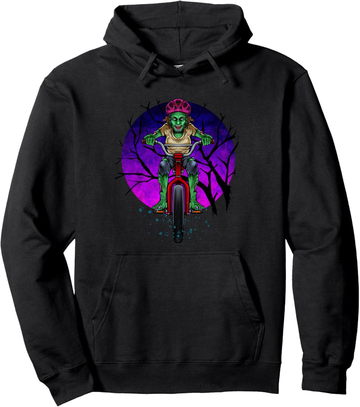 Zombie Frau Reiten Fahrrad Halloween Pullover Hoodie