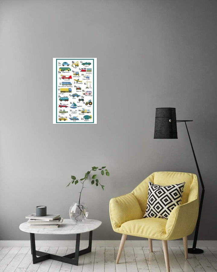 artboxONE Poster 150x100 cm Für Kinder ABC Lernposter Autos und Fahrzeuge - Bild ABC Alphabet Autos,