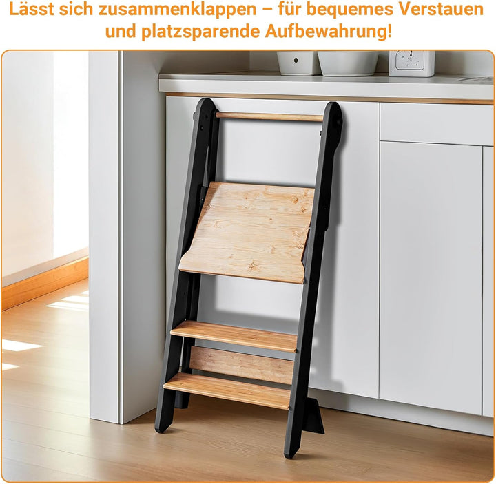 COSYLAND Lernturm ab 1 Jahr – Learning Tower 2-Fach höhenverstellbar &amp; klappbar – Lernstuhl in Schwa