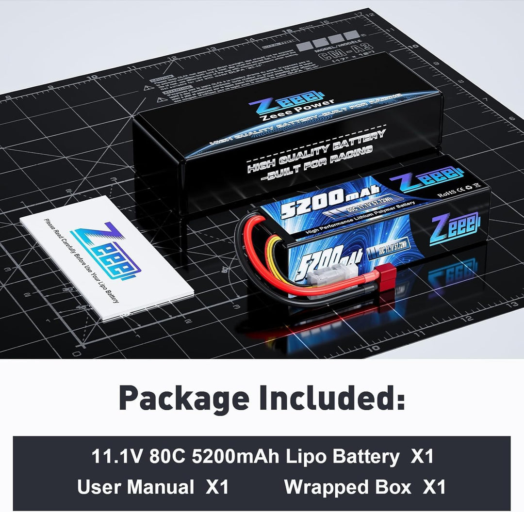Zeee 3S LiPo Akku 11,1V 80C 5200mAh Hardcase Batterie mit T Stecker für RC Auto, RC Flugzeug, RC Hub