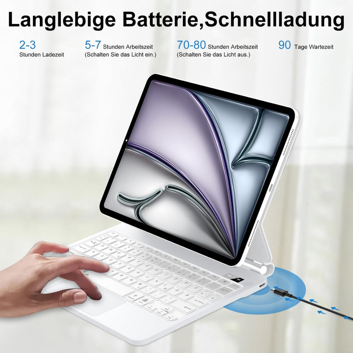 JADEMALL Magic Keyboard for iPad Air 11" M4 2026/M3 2025/M2 2024 - Deutsches QWERTZ Layout Floating