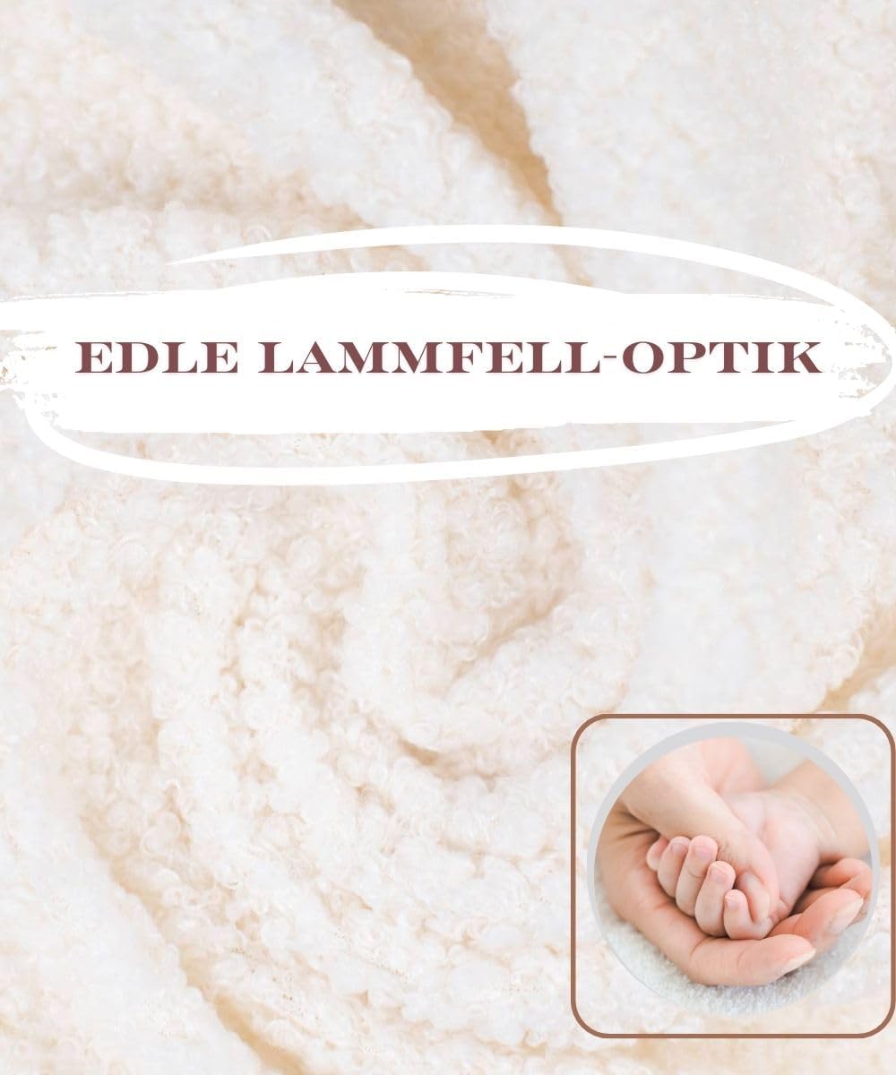 Einschlagdecke Babyschale Winter 80x80cm Kuschelig BOUCLÉ Lammfell-Optik, Kuscheldecke mit Kapuze fü