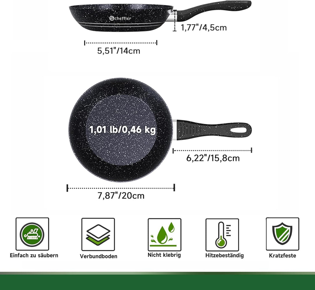 Scheffler Pfanne 20 cm, Bratpfanne,Pfanne Induktion,beschichtete Pfanne mit Antihaft-Beschichtung,ge