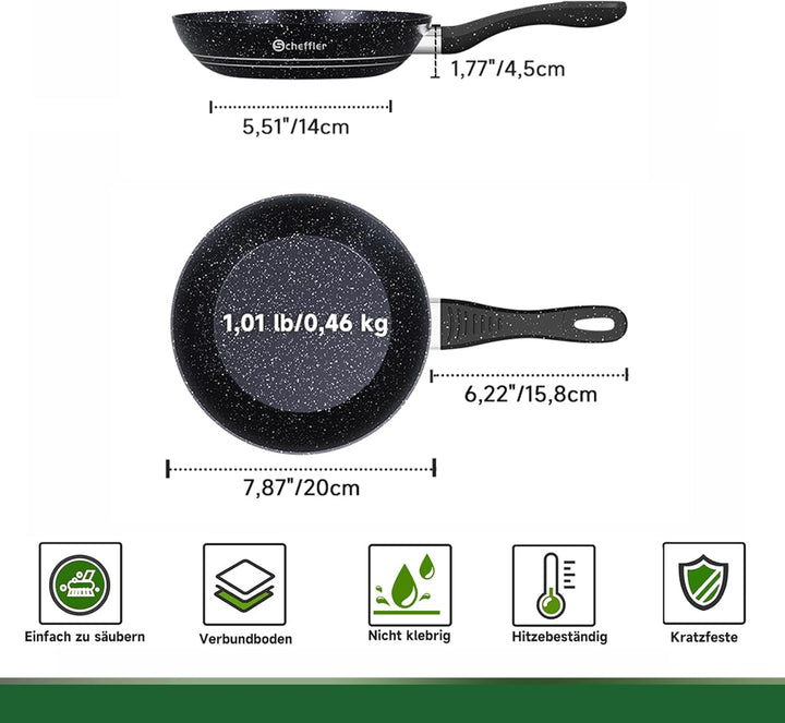 Scheffler Pfanne 20 cm, Bratpfanne,Pfanne Induktion,beschichtete Pfanne mit Antihaft-Beschichtung,ge