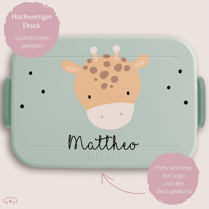 Kinder Bento Box Midi Lunchbox für Mepal Bentobox - Boho Giraffe Giraffen - 900 ml - Sage Grün - jau