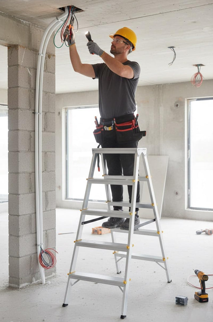 Zweiseitige Aluleiter Klappleiter Haushaltsleiter 2x5 Stehleiter Tragkraft 150kg TÜV | 5 Stufen / 15