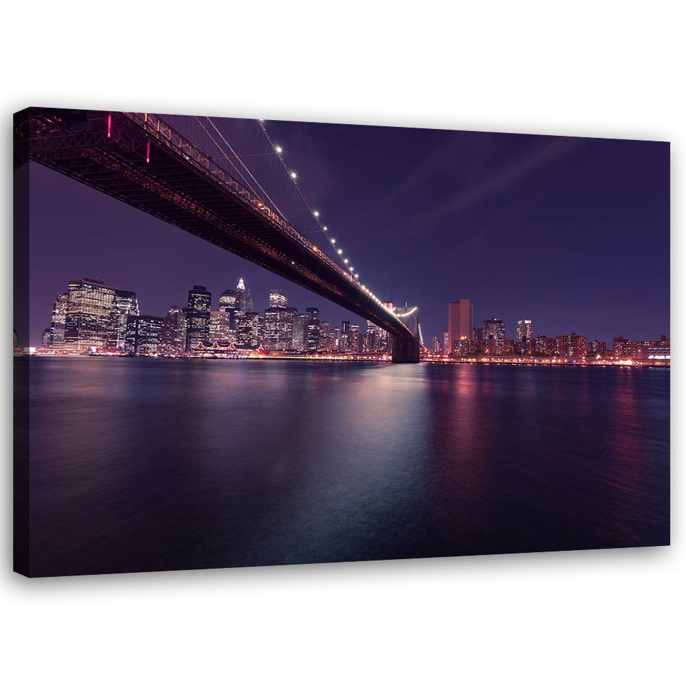 Feeby Bild auf Leinwand Brooklyn Bridge Kunstdruck Architektur Violett 80x60 cm Leinwandbild 80x60 c