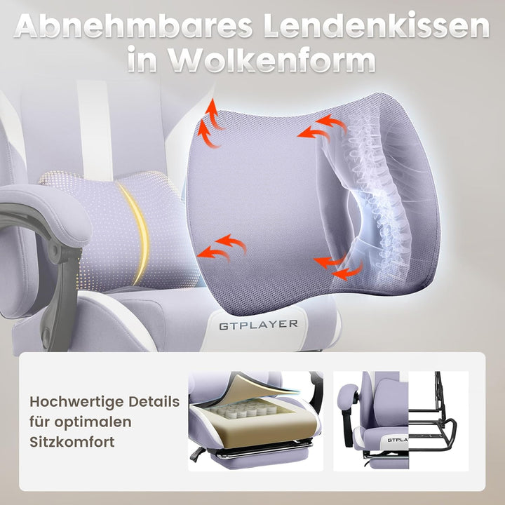 GTPLAYER Gaming Stuhl Bürostuhl Ergonomisch Gaming Sessel mit Kopfstütze und Cloud-Lendenkissen, Gep