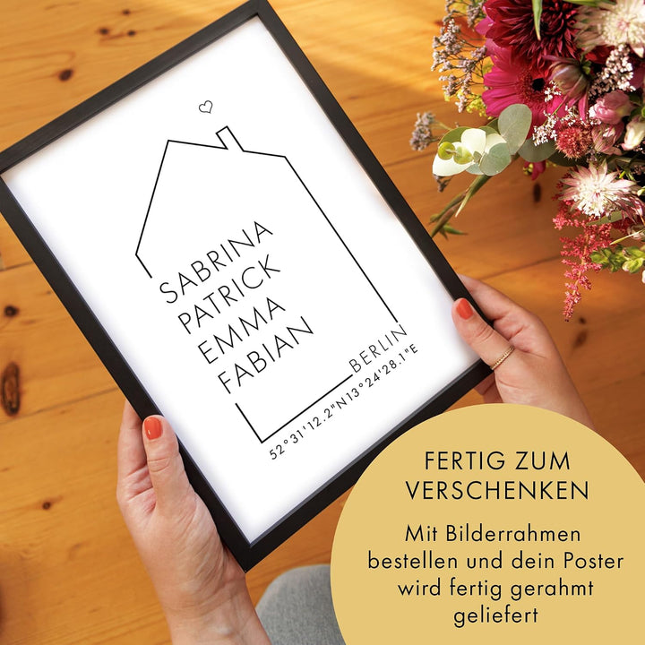 Personalisiertes Familien Haus Poster – Personalisiertes Geschenk - Bild für euer Zuhause - ohne Bil