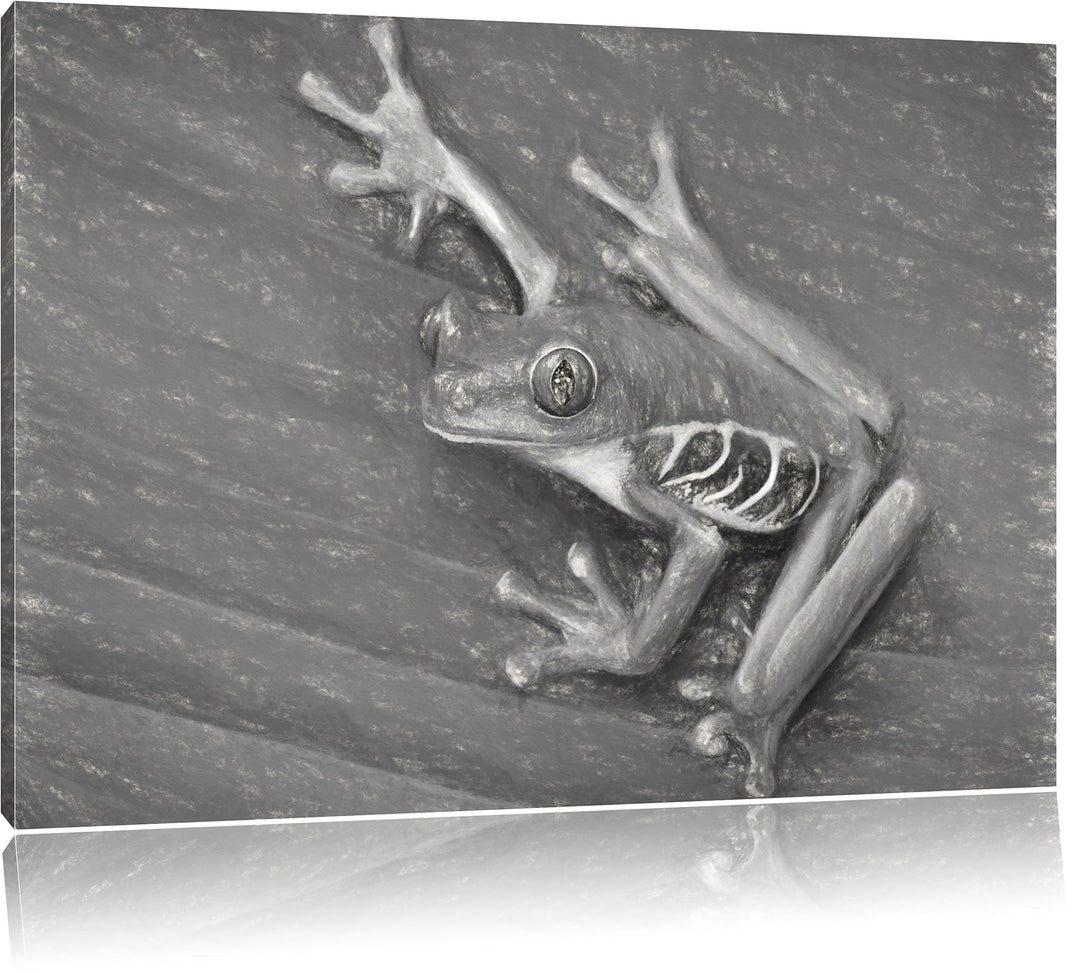 Pixxprint Frosch auf Blatt / 100x70cm Leinwandbild bespannt auf Holzrahmen/Wandbild Kunstdruck Dekor