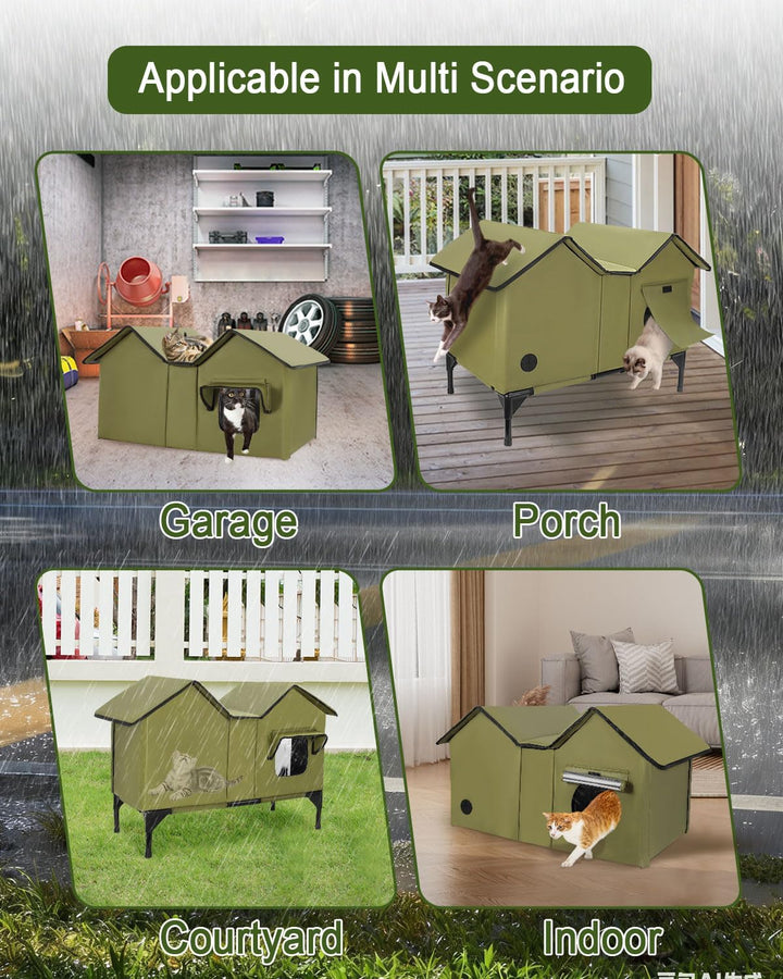 Outdoor Katzenhaus, Extra Large wasserdichtes Katzengehege mit erhöhter Basis, isoliertes Haustierha
