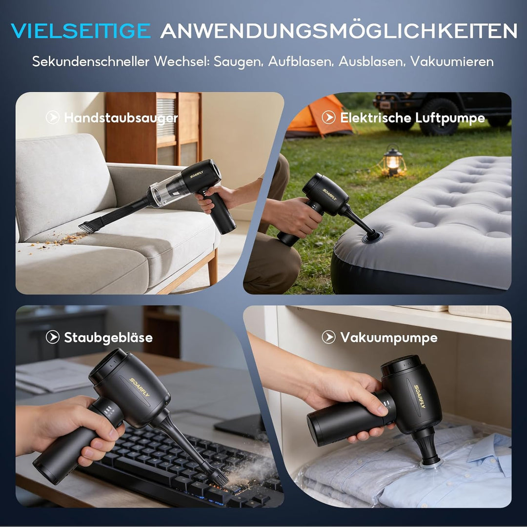 Handstaubsauger Akku, 25000Pa 4 in 1 Auto Mini Staubsauger Kabellos Stark mit LED Licht, 2-Gang Elek