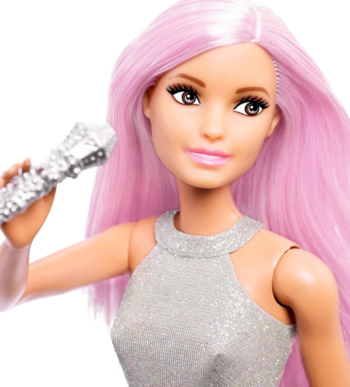 Barbie You Can Be Anything Series, Pop Star, Barbie mit rosa Haaren, silbernem Top und Rock, Mikrofo
