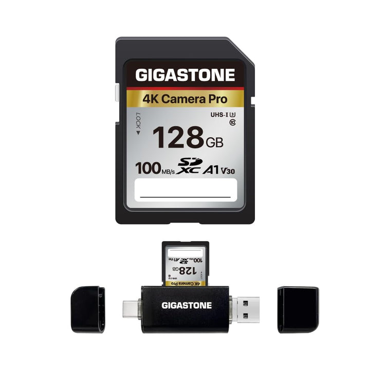 GIGASTONE 128GB SDXC Speicherkarte mit USB-Typ-C-Kartenleser, 4K Kamera Pro, bis zu 100 MB/s, für Vi