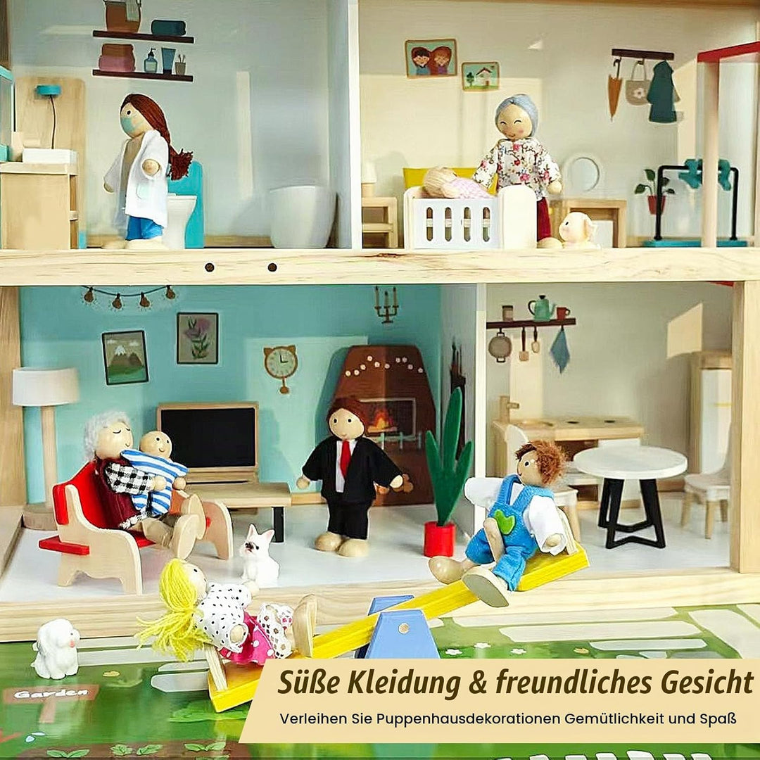 Puppenhaus Puppen 12 Stück puppenhaus Figuren Set mit Hund Hölzerne Berufe Puppenfamilie für Puppenh