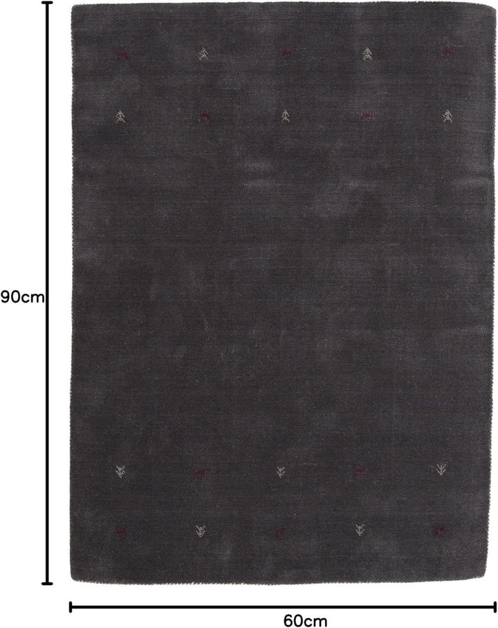 carpetfine Wollteppich Gabbeh Uni Grau 60x90 cm | Moderner Teppich für Wohn- und Schlafzimmer 60x90